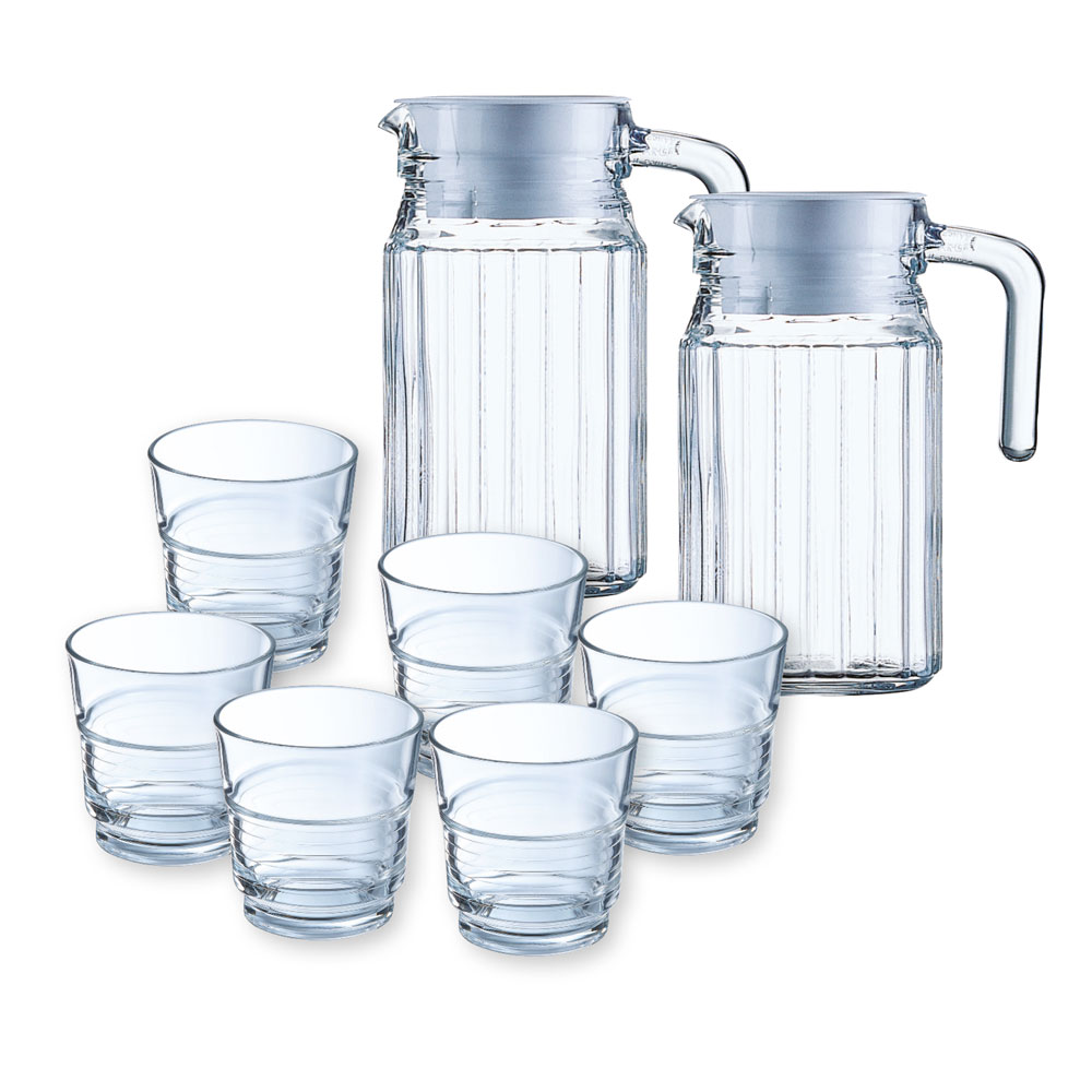 Gläser-Set, 24 Spiralgläser, 200 ml + 2 Krüge mit Deckel, 0,5 L-image