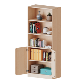 Schrank, 5 Ordnerhöhen, Türen unten (2 OH), oben 3 offene Fächer - Serie evo180 B/H/T: 80x190x60 cm, 2 Türen, abschließbar, mit Sockel (81 mm)-image