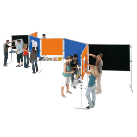 Stecktafel Set "Panoramo" 8x T-Fuß Stativ, 7x Tafeln in schwarz, orange, blau-image