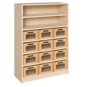 Korpus-Regal mit Materialkästen und offenen Fächern B/H/T: 102x120x40 cm, mit 12 Massivholz-Kästen mit Sichtfenster, oben Regal mit 2 Fächern-image