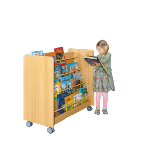 Wendebibliothek doppelseitig, fahrbar B/H/T: 102x94x50 cm, Wendebibliothek mit 7 Ablagen, Dekor nach Wahl-image