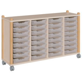 fahrbares Regal in Stollenbauweise B/T: 143,3x40 cm, 4reihig in 3 verschiedenen Höhen, unterschiedlich hohe ErgoTray-Boxen-image