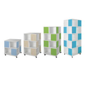 Bücherturm mit offenen Fächern, zweifarbig und fahrbar B/H/T: 75x85-196x75 cm mit 2 bis 5 Ebenen, Dekore nach Wahl Bücherturm mit offenen Fächern, zweifarbig und fahrbar B/H/T: 75x85-196x75 cm mit 2 bis 5 Ebenen, Dekore nach Wahl-image