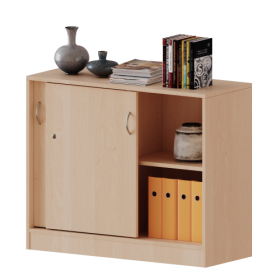 Schiebetürenschrank, 2 Ordnerhöhen - Serie evo180 B/H/T: 100x82x50 cm, abschließbar, mit Mittelwand, mit Sockel (81 mm)-image