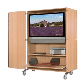 Zweitüriger TV-Wagen mit Halterung für Flachbildschirme, fahrbar B/H/T: 132x187x75 cm gesamt, 118,8x171x59 cm Schrankmaß-image