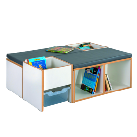 Leseinsel mit Sitzpolster B/H/T: 114x40x80 cm, 2 Bänke mit Sitzpolster, 2 Bücherkisten mit Ergotray Bo-image