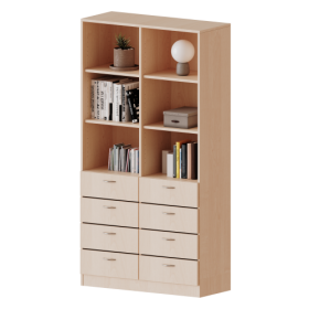 Schubladen - Kombischrank, 5 Ordnerhöhen - Serie evo180 B/H/T: 100x190x40 cm, 8 Schubladen unten, oben 6 offene Fächer, mit Sockel (81 mm)-image