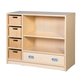 Korpus-Schrank mit 1 Dekorschub, 4 Materialkästen und Regalbereich B/H/T: 102x80x40 cm, 4 Massivholz-Kästen, 1 Schub und 2 Fächern-image