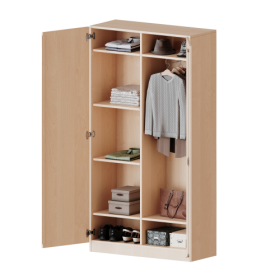 Garderobenschrank mit Spiegel und Garderobenstange, 5 Ordnerhöhen - Serie evo180 Gesamthöhe 190 cm, 2 Türen, abschließbar, eine Seite Garderobe, eine Seite Fachböden, Sockel Garderobenschrank mit Spiegel und Garderobenstange, 5 Ordnerhöhen - Serie evo180 Gesamthöhe 190 cm, 2 Türen, abschließbar, eine Seite Garderobe, eine Seite Fachböden, Sockel-image