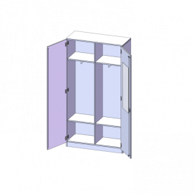 Garderobenschrank mit Spiegel und Garderobenstange, 5 Ordnerhöhen - Serie evo180 B/H/T: 100x190x40 cm, 2 Türen, abschließbar, mit Mittelwand, beide Seiten Garderobe, Sockel-image