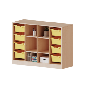 ErgoTray Regal, vierreihig, 2,5 Ordnerhöhen - evo180 Serie Breite 138,7 cm, Gesamthöhe 100 cm, mit Sockel, rechts und links je 4 hohe ErgoTray Boxen, in der Mitte 6 offene Fächer,-image