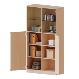 Schrank, 5 Ordnerhöhen, unten Türen (3 OH), oben Vitrinentüren (2 OH) - Serie evo180 Gesamthöhe 190 cm, 2 geschlossene und 2 Glas-Türen, abschließbar, mit Sockel (81 mm) Schrank, 5 Ordnerhöhen, unten Türen (3 OH), oben Vitrinentüren (2 OH) - Serie evo180 Gesamthöhe 190 cm, 2 geschlossene und 2 Glas-Türen, abschließbar, mit Sockel (81 mm)-image