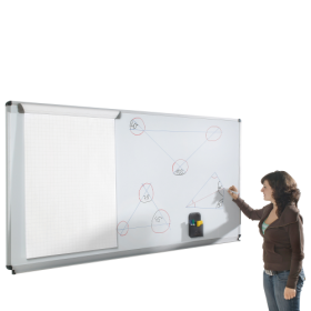 Whiteboard aus Premium Stahlemaille, Serie E, weiß Whiteboard wahlweise mit Ablage-image