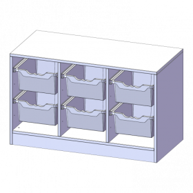 ErgoTray Regal, dreireihig, 1,5 Ordnerhöhen - evo180 Serie B/H/T: 104,5x64x50 cm, mit Sockel (81 mm), 6 hohe ErgoTray Boxen-image
