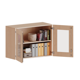 Aufsatzschrank, 2 Ordnerhöhen - Serie evo180 B/H/T: 100x72x50 cm, 2 Türen mit Glaseinsatz, abschließbar-image