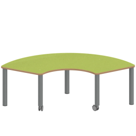 Tisch ZALOTTI mit Linoleum-Belag Drittelkreistische, Stellfläche B/T: 173x80 cm, Höhen 25…76 cm, Stahlrohrbeine Ø 60 mm, Fußvariante: fahrbar-image