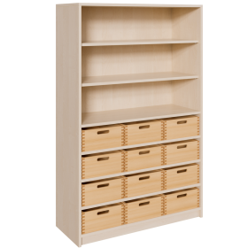 Korpus-Regal mit Materialkästen und offenen Fächern B/H/T: 102x160x40 cm, mit 12 Massivholz-Kästen (ohne Sichtfenster), oben Regal mit 3 Fächern-image