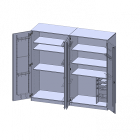 Musikschrank, 5 Ordnerhöhen - Serie evo180 B/H/T: 209x190x60 cm, zweiteilig, Türen mit Instrumentenhalterungen, mit 3 ErgoTray Boxen, mit Sockel (81 mm)-image