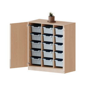ErgoTray Schrank, dreireihig, 3 Ordnerhöhen - evo180 Serie Breite 104,5 cm, Gesamthöhe 118 cm, zweitürig, mit Sockel, mit 15 hohen ErgoTray Boxen-image
