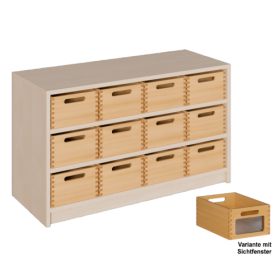 Korpus-Regal mit Materialkästen B/H/T: 102x60x40 cm mit 12 Massivholz-Kästen mit Sichtfenster-image