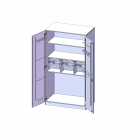 Musikschrank, 5 Ordnerhöhen - Serie evo180 B/H/T: 104,5x190x60 cm, Türen mit Instrumentenhalterungen, mit 6 ErgoTray Boxen, mit Sockel (81 mm)-image
