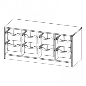 ErgoTray Regal, vierreihig, 1,5 Ordnerhöhen - evo180 Serie B/H/T: 138,7x64x50 cm, mit Sockel (81 mm), 8 hohe ErgoTray Boxen-image