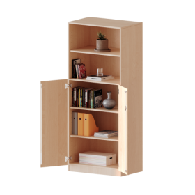 Schrank, 5 Ordnerhöhen, Türen unten (3 OH), oben 2 offene Fächer - Serie evo180 B/H/T: 100x190x60 cm, 2 Türen, abschließbar, mit Sockel (81 mm)-image