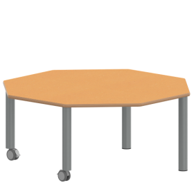 Tisch ZALOTTI mit Linoleum-Belag Achtecktisch, B/H/T: 120x53x120 cm, Stahlrohrbeine Ø 60 mm, Fußvariante: fahrbar, Tischbeine mit RAL-Farbe 9006 (weißaluminium)-image