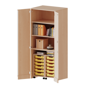 Garagenschrank ohne Sockel, 5 Ordnerhöhen - Serie evo180 B/H/T: 80x190x60 cm, 2 Container mit je 6 flachen ErgoTray Boxen-image