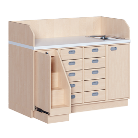 Wickelkommode, dreireihig zuzüglich Waschbecken B/H: 143x113 cm, Ausziehbarer Aufstieg, 10 Schübe und Waschbecken Wickelkommode, dreireihig zuzüglich Waschbecken B/H: 143x113 cm, Ausziehbarer Aufstieg, 10 Schübe und Waschbecken-image