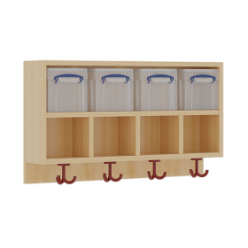 doppelte Garderobenablage B/H/T: 80x46x27 cm, oben 4 Kunststoffboxen mit Deckel, darunter 4 offene ca. 15 cm hohe Fächer, unten 3fach-Haken-image