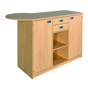 Anmeldestation B/H/T: 170/140x110x50/70 cm, Ansatz links, Raumteiler mit Beratungsansatz, aus feuerhemmendem Material - Dekor Birke-image