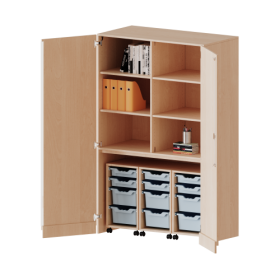 Garagenschrank ohne Sockel, 5 Ordnerhöhen - Serie evo180 B/H/T: 120x190x60 cm, 3 Container mit je 2 flachen und 2 hohen ErgoTray Boxen-image