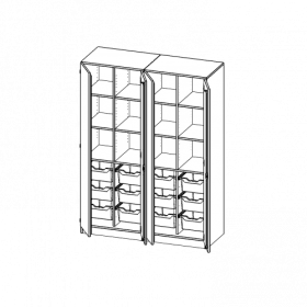 ErgoTray Schrank, zweiteilig, vierreihig, 5 Ordnerhöhen - evo180 Serie B/H/T: 140,6x190x50 cm, viertürig, zweiteilig, mit Sockel (81 mm), mit 2 Mittelwänden, mit 12 hohen ErgoTray Boxen-image