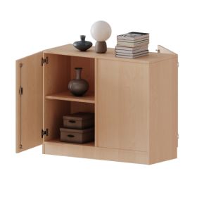 Raumteiler Schrank, 2 Ordnerhöhen - Serie evo180 Breite 100 cm, Gesamthöhe 82 cm, 2 Türen, wechselseitig angeordnet, abschließbar, mit Sockel (81 mm)-image