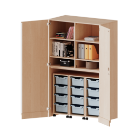 Garagenschrank ohne Sockel, 5 Ordnerhöhen - Serie evo180 B/H/T: 120x190x60 cm, 3 Container mit je 4 hohen ErgoTray Boxen-image