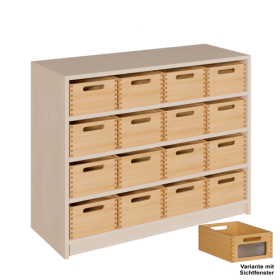 Korpus-Regal mit Materialkästen Regale in 3 verschiedenen Breiten und 2 Höhen in Korpustiefe 40 cm, Massivholz-Kästen mit/ohne Sichtfenster in entsprechender Anzahl-image