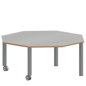Tisch ZALOTTI mit Linoleum-Belag Achtecktisch, B/H/T: 120x53x120 cm, Stahlrohrbeine Ø 60 mm, Fußvariante: fahrbar, Tischbeine mit RAL-Farbe 9006 (weißaluminium)-image