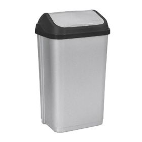 IMG101198_25657 Abfallbehälter Swantje mit Schwingdeckel, 50 l, silber/anthrazit-image