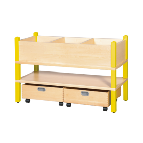 Stollen-Bücher- und Spielregal B/H/T: 106x60x40 cm, oben 3 Fächer, unten 2 Rollkästen-image