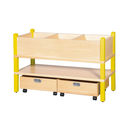 Stollen-Bücher- und Spielregal B/H/T: 106x60x40 cm, oben 3 Fächer, unten 2 Rollkästen-image