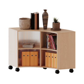 Fahrbares Viertelkreisregal, 2 Ordnerhöhen - Serie evo180 B/H/T: 139,6x82x40 cm, Rückwand aus Lochblech Fahrbares Viertelkreisregal, 2 Ordnerhöhen - Serie evo180 B/H/T: 139,6x82x40 cm, Rückwand aus Lochblech-image