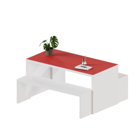 Wangentisch mit 2 Sitzbänken, Set B/H/T: 140x71x70 cm, Bänke B/H/T 130x43x32 cm, Tischplatte und Sitzflächen mit Linoleumbelag-image