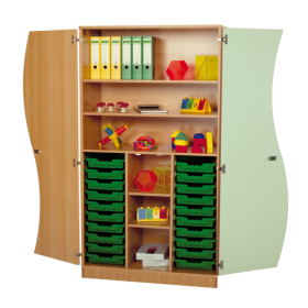 Hochschrank mit Wellentüren, 20 flache ErgoTray Boxen & 4 Einlegeböden B/H/T: 104,5x190x50 cm-image