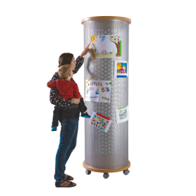 Litfaßsäule mit Lochblech, fahrbar Infosäule rund, B/H/T: 70x213x70 cm-image