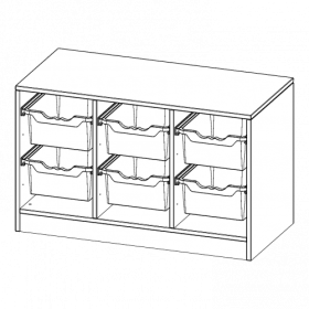 ErgoTray Regal, dreireihig, 1,5 Ordnerhöhen - evo180 Serie B/H/T: 104,5x64x50 cm, mit Sockel (81 mm), 6 hohe ErgoTray Boxen-image