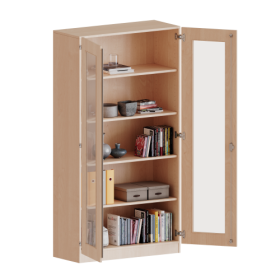 Schrank mit verglasten Türen, 5 Ordnerhöhen - Serie evo180 B/H/T: 100x190x40 cm, Türen mit Glaseinsatz, Vollausschnitt, abschließbar, mit Sockel (81 mm)-image