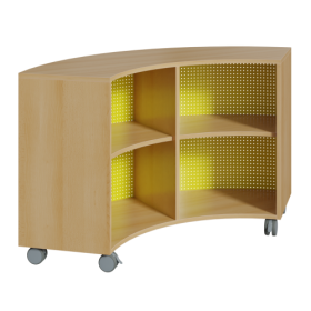 Korpus-Regal auf 1/4-Kreis-Grundriß, Rückwand aus Lochblech Bogenregal auf 90° in 2 Höhen, mit Zwischenböden, Lochblechplatte als Rückwand-image