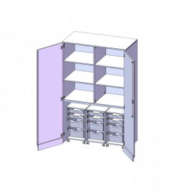 Garagenschrank ohne Sockel, 5 Ordnerhöhen - Serie evo180 B/H/T: 120x190x60 cm, 3 Container mit je 2 flachen und 2 hohen ErgoTray Boxen-image