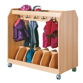 Garderoben- und Taschenwagen mit Trennungen B/H/T: 120x110x60 cm, aus feuerhemmendem Material für 12 Taschen und zusätzlichen 12 Dreifachhaken unter Ablage, doppelseitig nutzbar-image